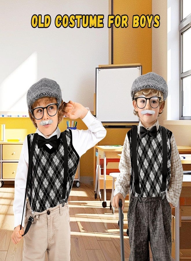 سكيرفي زي تنكري للأولاد من Skirfy، زي رجل عجوز للأطفال مع قبعة وسترة جد، إكسسوارات تنكرية على شكل جد لحفلات المدرسة - Image 4